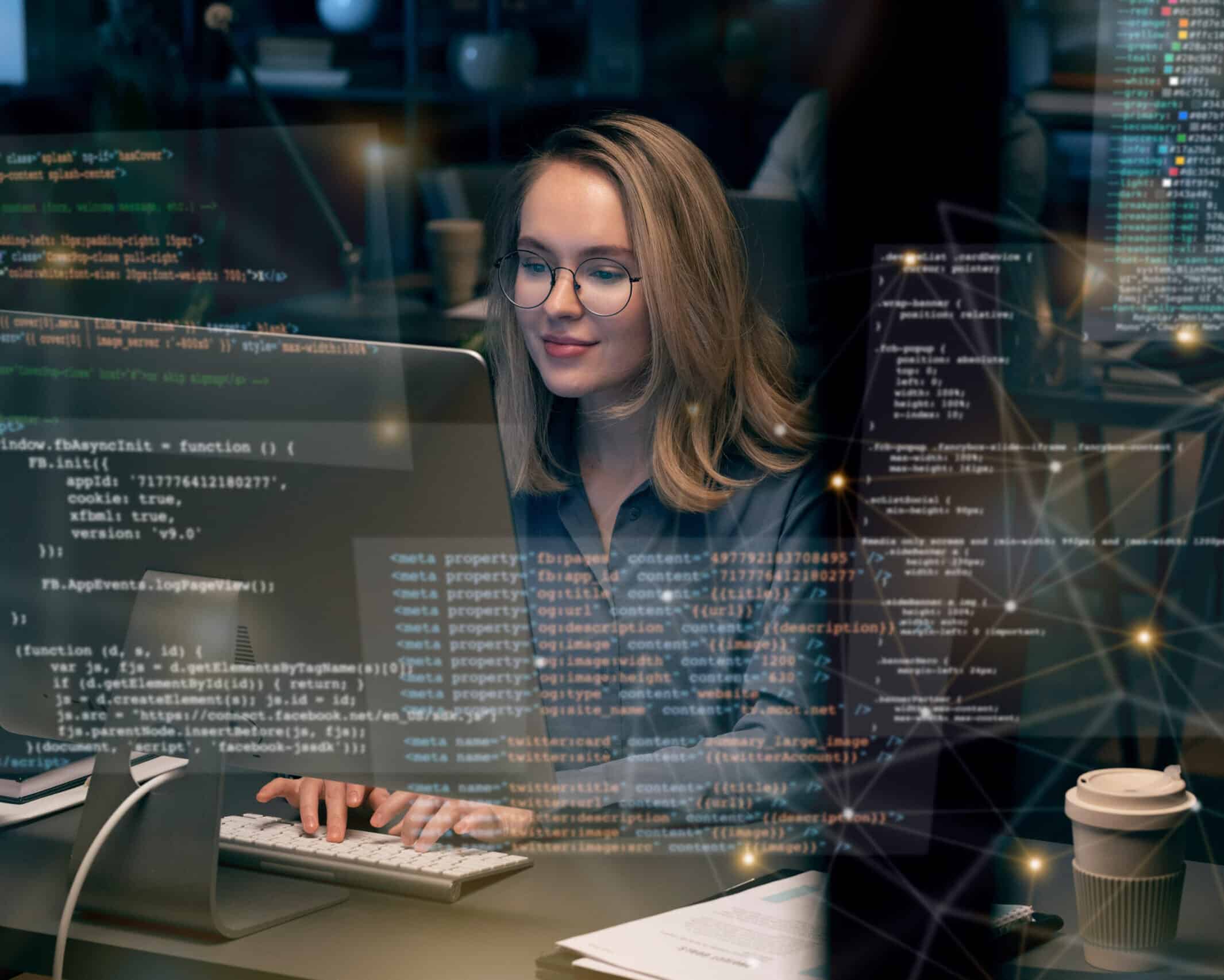 studio-dev-site L'innovation en action : notre développeuse en pleine architecture de code. L'expertise technique au féminin dans notre agence de développement web !