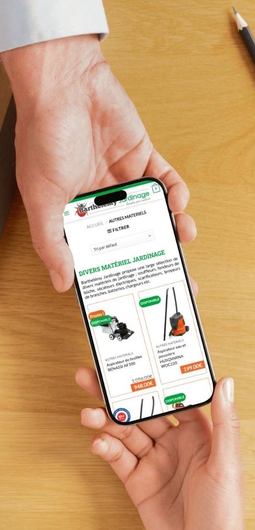 barthelemy-mobile-accessoires Affichage de la catégorie accessoires du site e-commerce Barthélémy sur smartphone. Illustration du Responsive Design et de l'UX mobile par l'agence Azuracom Avignon.