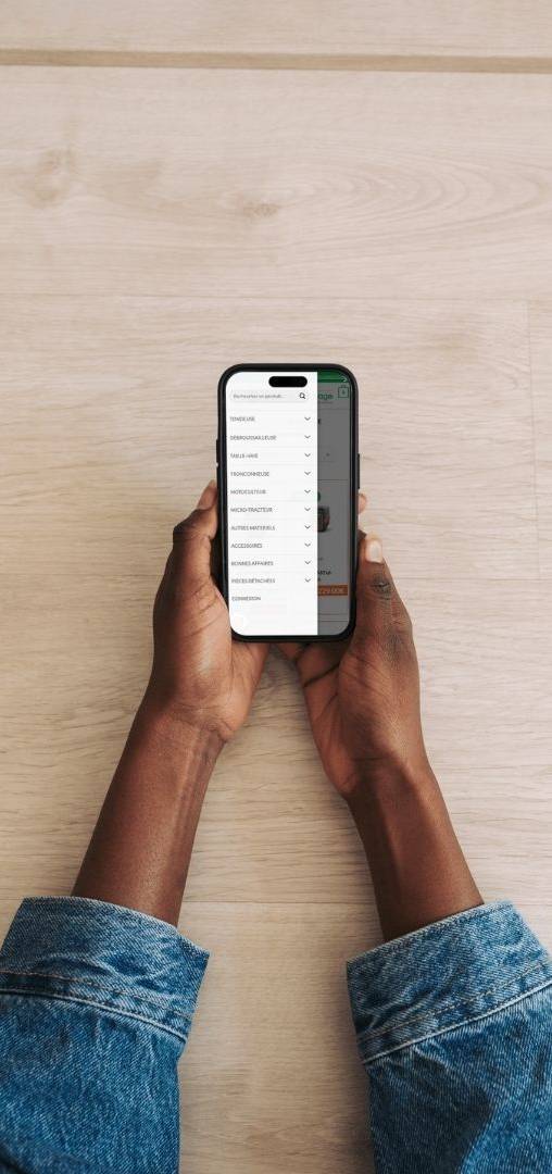 barthelemy-mobile-menu Interface du menu mobile (navigation) du site client Barthélémy. Expertise UI/UX mobile et Responsive Design par l'agence Azuracom Avignon.