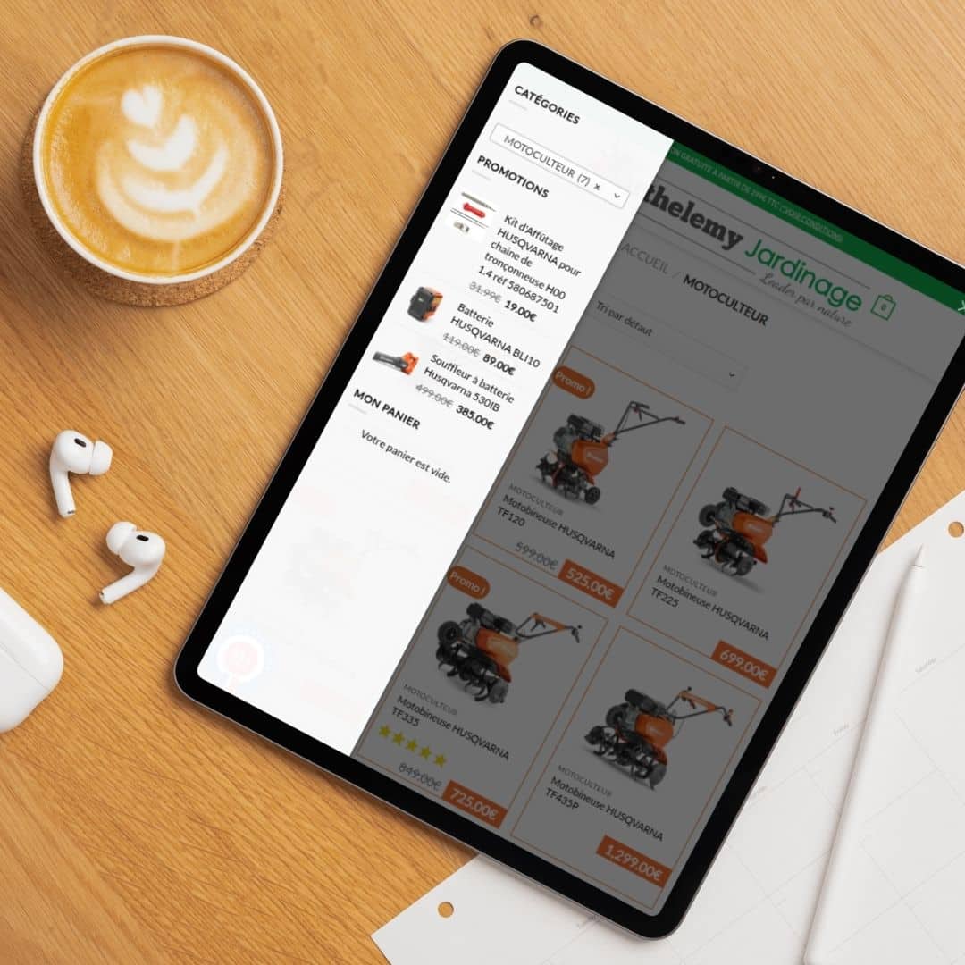 barthelemy-tablet-categories Affichage des catégories produit du site Barthélémy sur tablette. Illustration du Responsive Design et de l'ergonomie tablette par l'agence Azuracom Avignon.